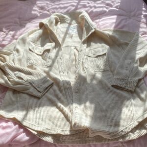 Aerie Cream Button-Up Waffle Knit Shirt